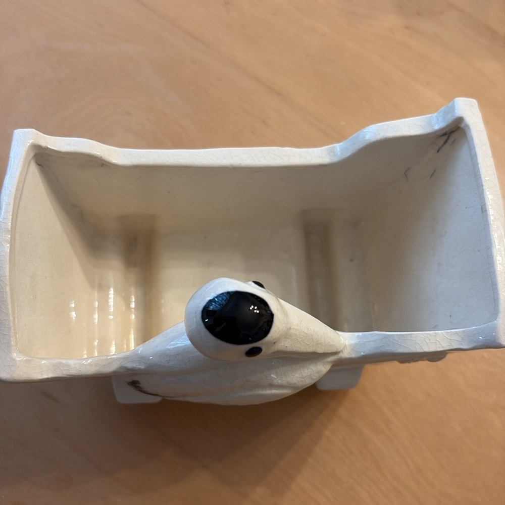 Vintage Stork Themed Ceramic Footed Planter. Made in Japan. - Picture 2 of 7